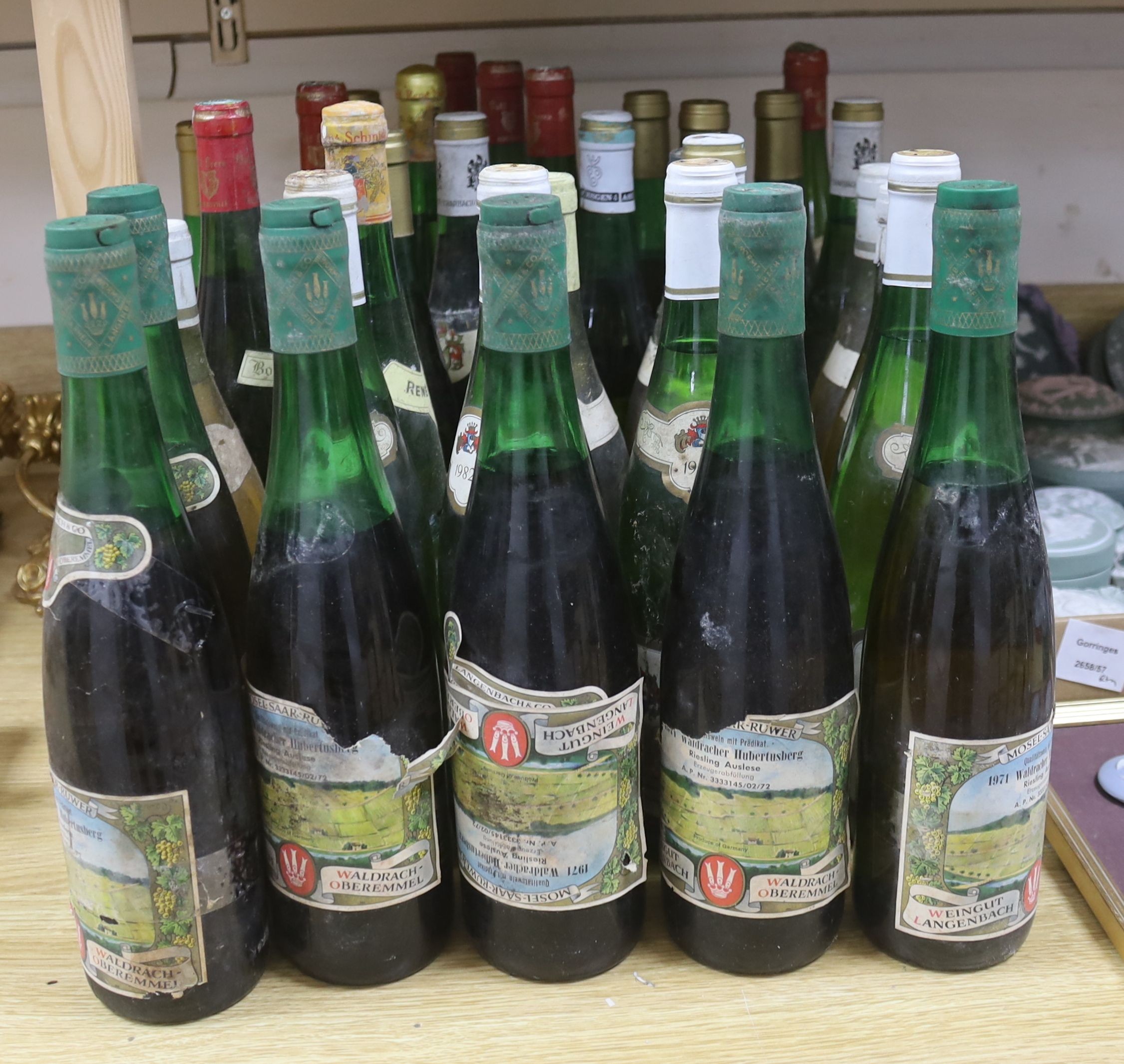 A quantity of German Mosel and French white wines, from 1979 and later, 33 in total, including Tokay D’Alsace Reserve Personelle 1988